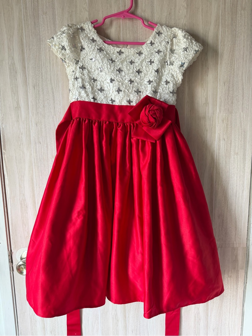 Little Miss Red and Ivory Floral Lace Party Dress
